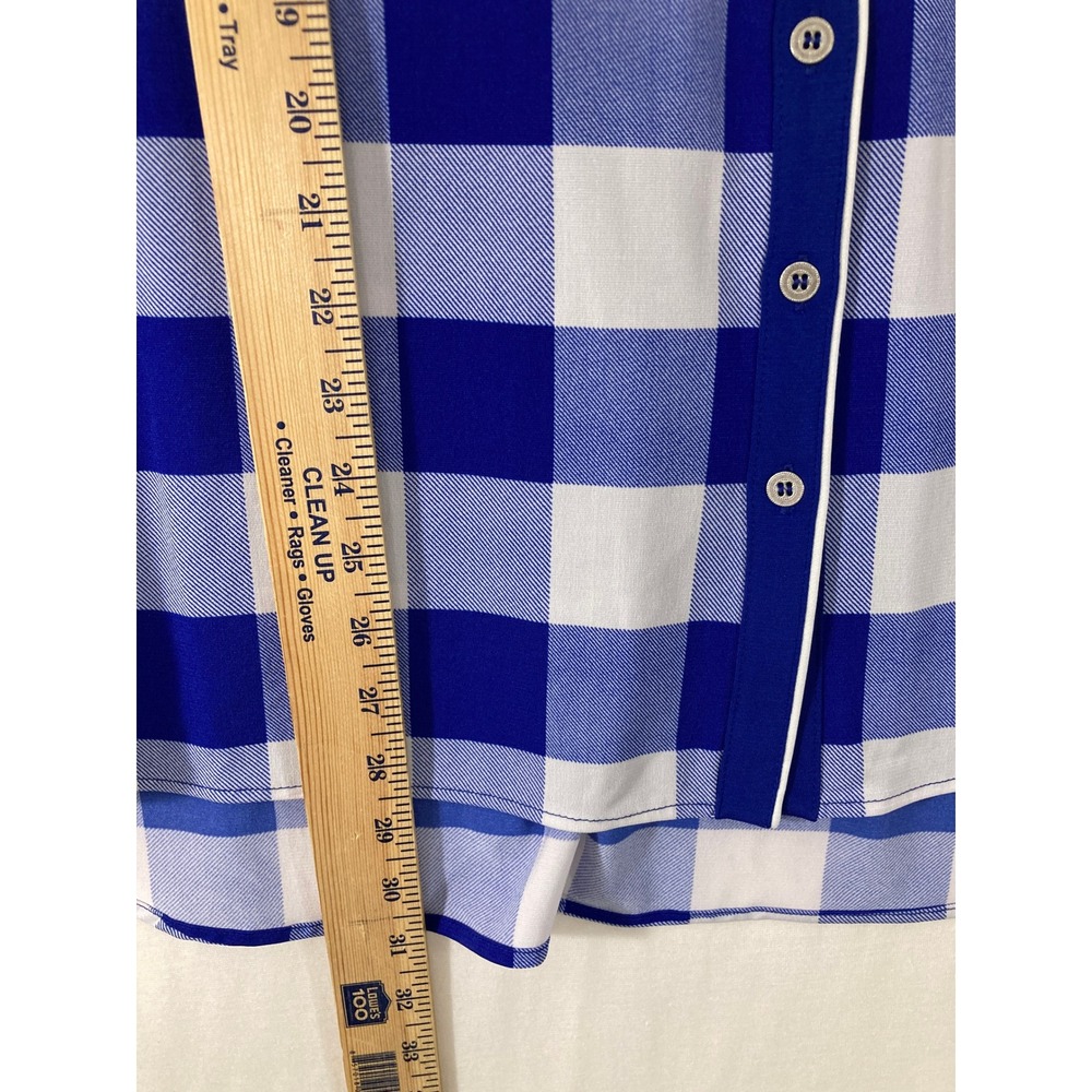 Nygard Button Front Blouse XL Blue Buffalo Plaid Ultra Soft Comfy Stretch Preppy - Picture 4 of 8